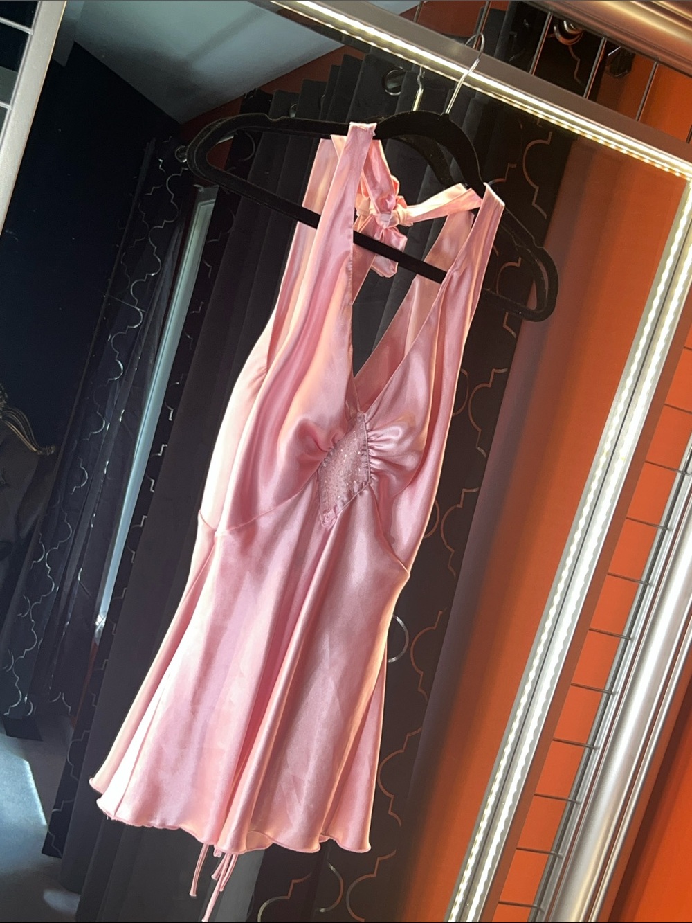 Lavie USA Pink Satin Halter Top with Beaded Bodice 🎀 Dress